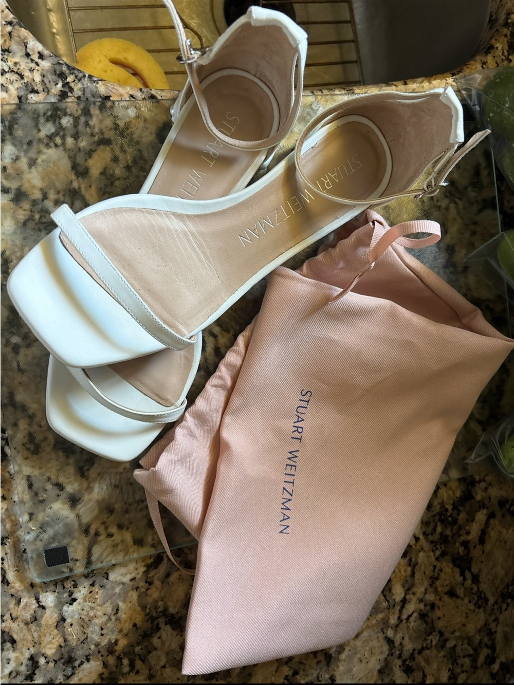 Stuart Weitzman White Ankle-Strap Pearl Heel Sandals - Size 9